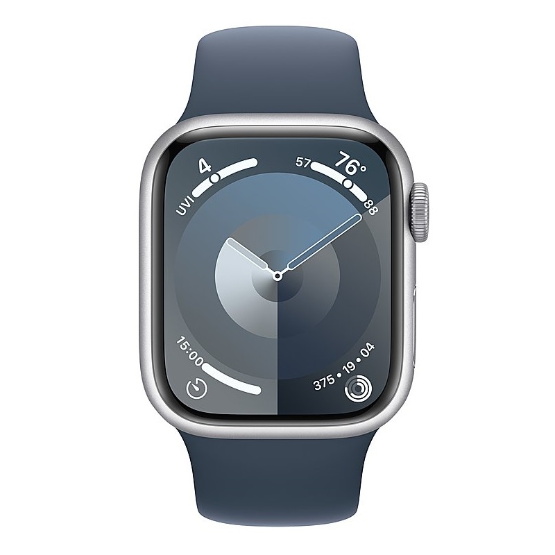 Умные часы Apple Watch Series 9 GPS, 41mm Silver Aluminium Case with Storm Blue Sport Band - M/L