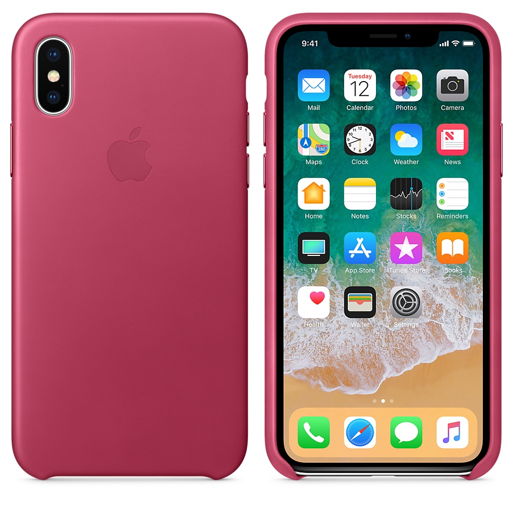 Кожаный чехол Apple iPhone X Leather Case - Pink Fuchsia (MQTJ2ZM/A) для iPhone X