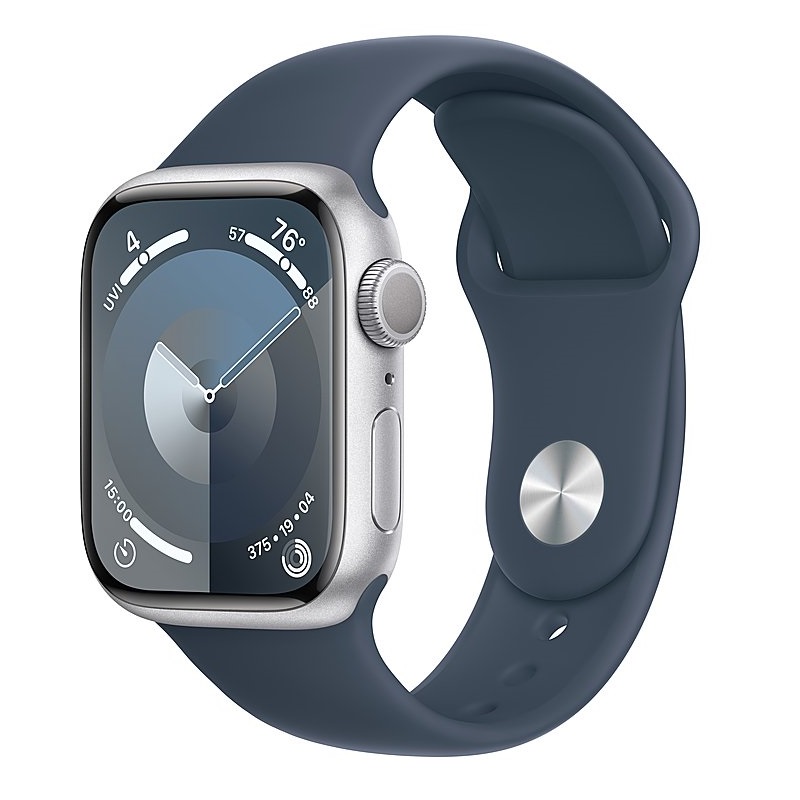Умные часы Apple Watch Series 9 GPS, 41mm Silver Aluminium Case with Storm Blue Sport Band - S/M