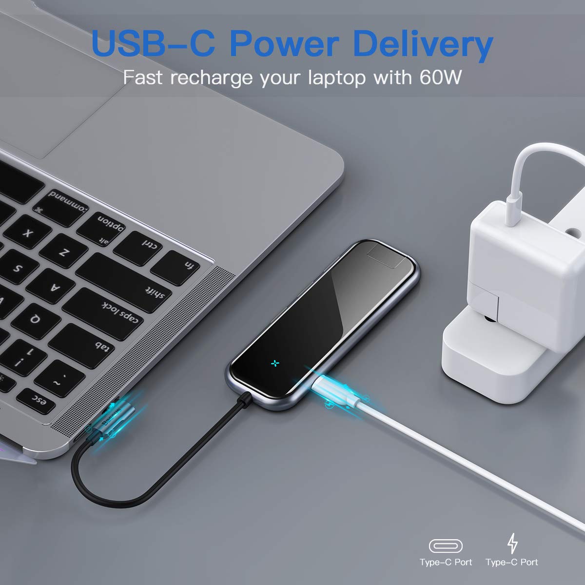 USB-концентратор Baseus Multi-functional HUB Type-C to USB3.0x3/ HDMI/ Type-C/ RJ45 (CAHUB-DZ0G) для Macbook