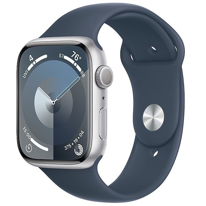 Умные часы Apple Watch Series 9 GPS, 45mm Silver Aluminium Case with Storm Blue Sport Band - S/M
