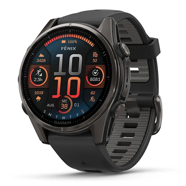 Умные часы Garmin fenix 8 – 43 mm AMOLED Sapphire carbon gray DLC titanium with black/pebble gray silicone (010-02903-21)