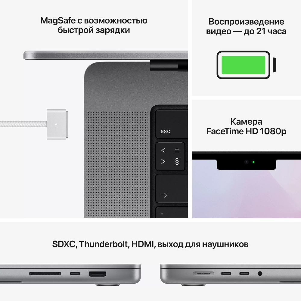 Ноутбук Apple MacBook Pro 16 2021 M1 Pro (16.2/3456x2234/16GB/1 TB SSD/Apple graphics 16-core) Space Gray (MK193)