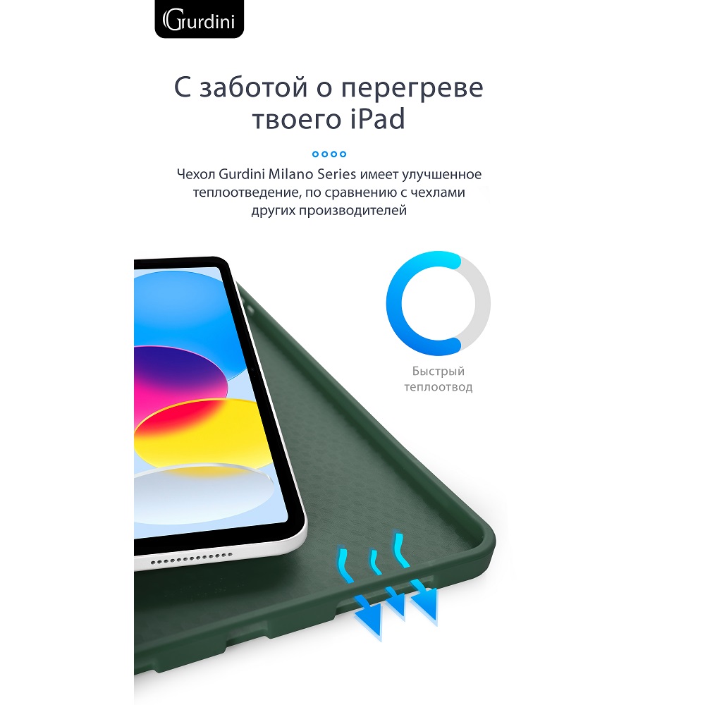 Чехол-книжка Gurdini Milano Series (pen slot) для iPad 10.9 (2022)/11 (2025 A16) Pine Green