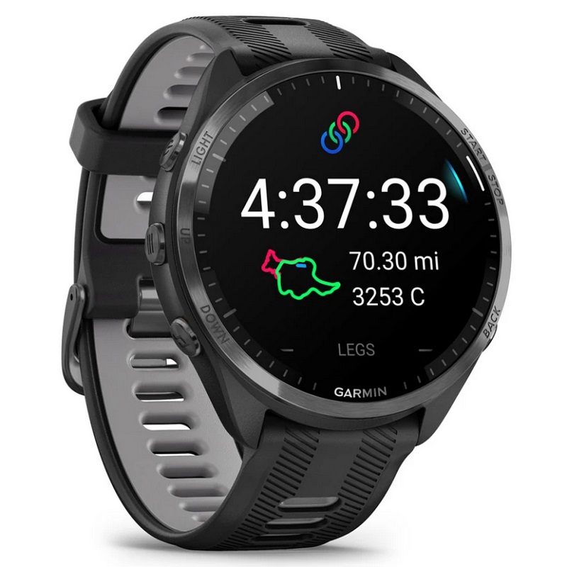 Умные часы Garmin Forerunner 965 Carbon Grey DLC Titanium Bezel with Black Case and Black/Powder Grey Silicone Band (010-02809-10)