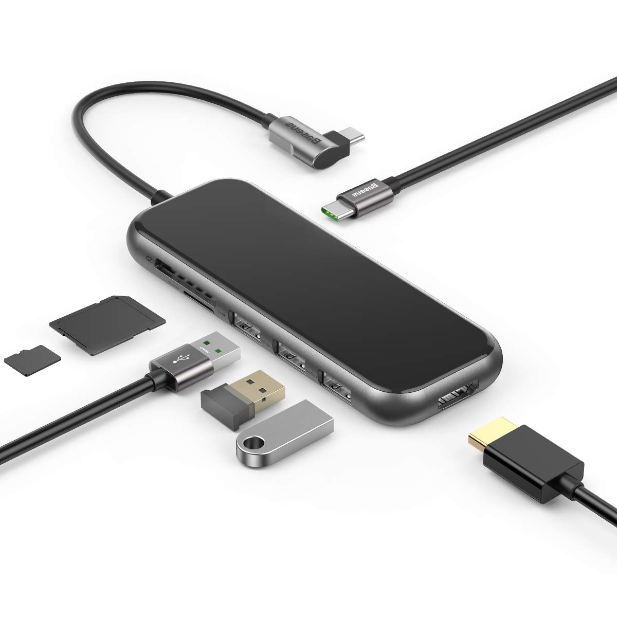 USB-концентратор Baseus Multi-functional HUB Type-C to USB3.0x3/ HDMI/ Type-C/ TF/ SD (CAHUB-CZ0G) для Macbook