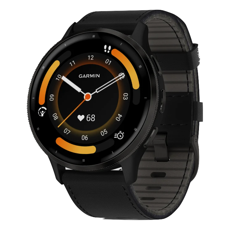 Умные часы Garmin Venu 3 Slate stainless steel bezel with black case and black leather band (010-02784-52)