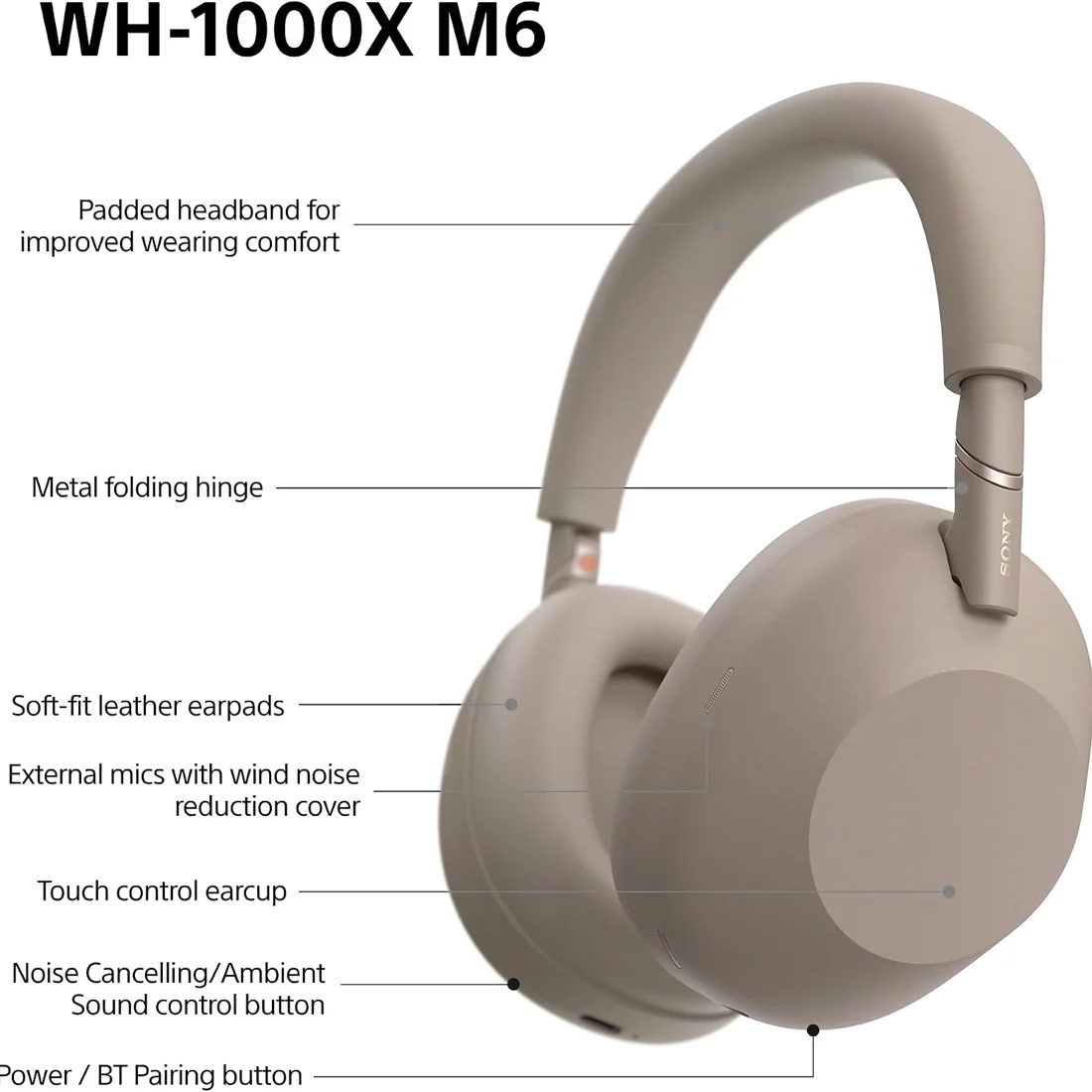 Беспроводные наушники Sony WH-1000XM6 Sandstone