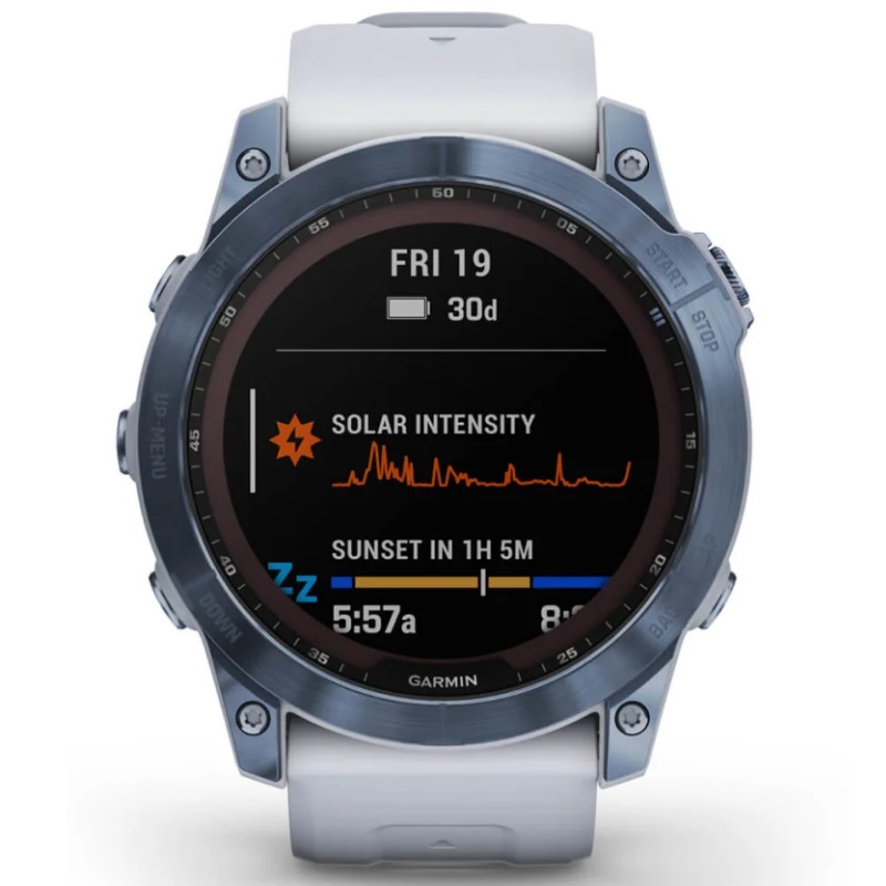 Умные часы Garmin fenix 7X – Sapphire Solar Edition Mineral Blue DLC Titanium with Whitestone Band (010-02541-15)