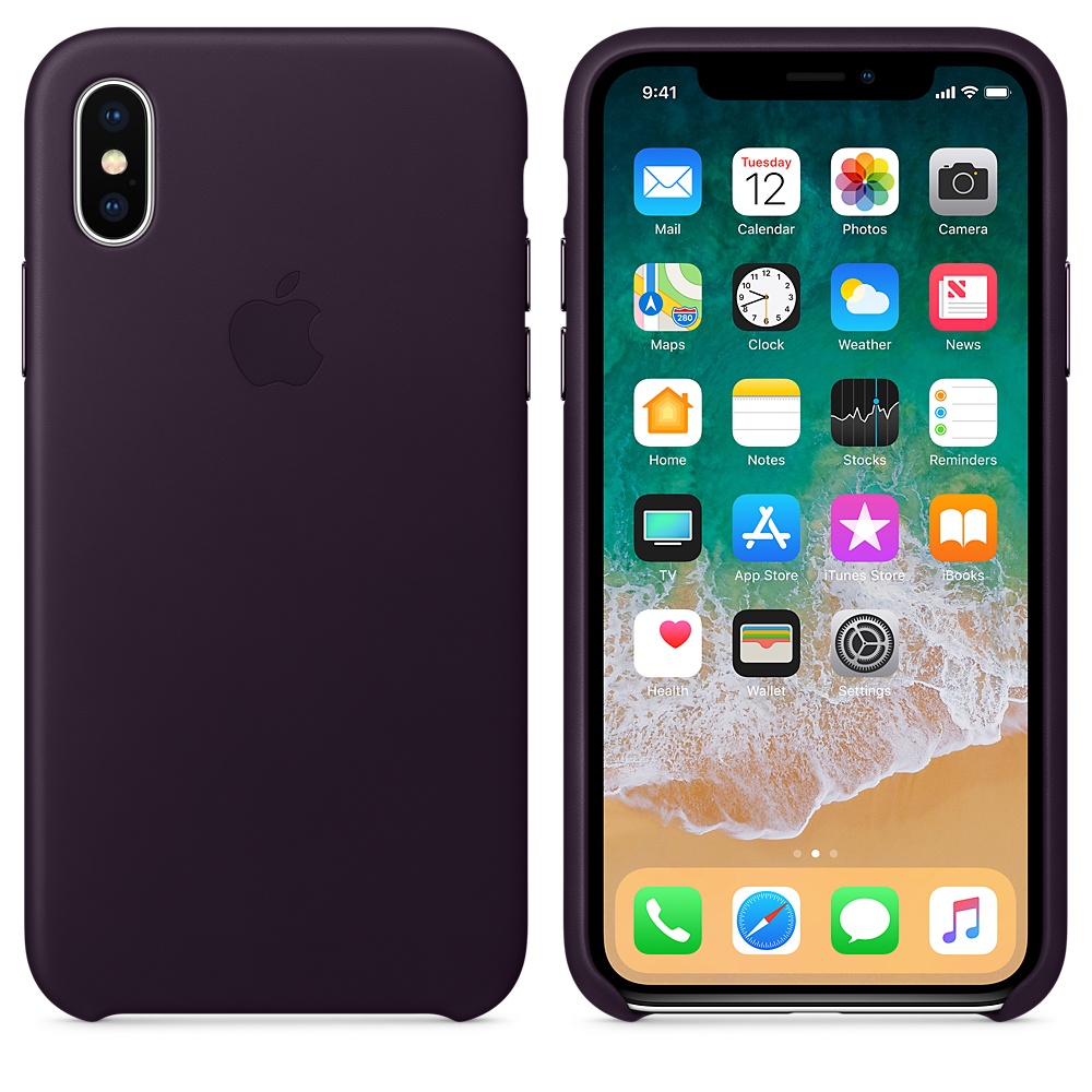 Кожаный чехол Apple iPhone X Leather Case - Dark Aubergine (MQTG2ZM/A) для iPhone X