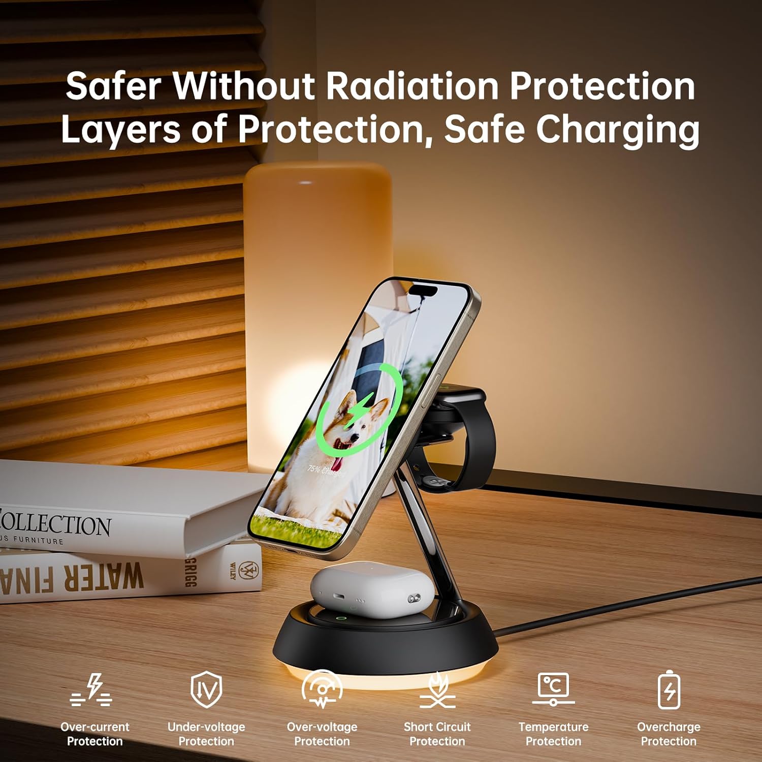 Беспроводное зарядное устройство Mcdodo 3in1 Night Light Magnetic Wireless stand 22.5W Black