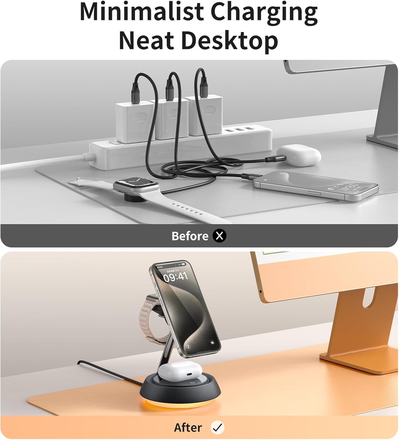 Беспроводное зарядное устройство Mcdodo 3in1 Night Light Magnetic Wireless stand 22.5W Black