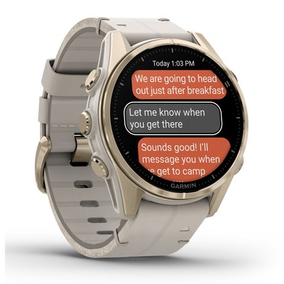 Умные часы Garmin fenix 8 – 43 mm AMOLED Sapphire soft gold stainless steel with a fog gray leather band (010-02903-40)