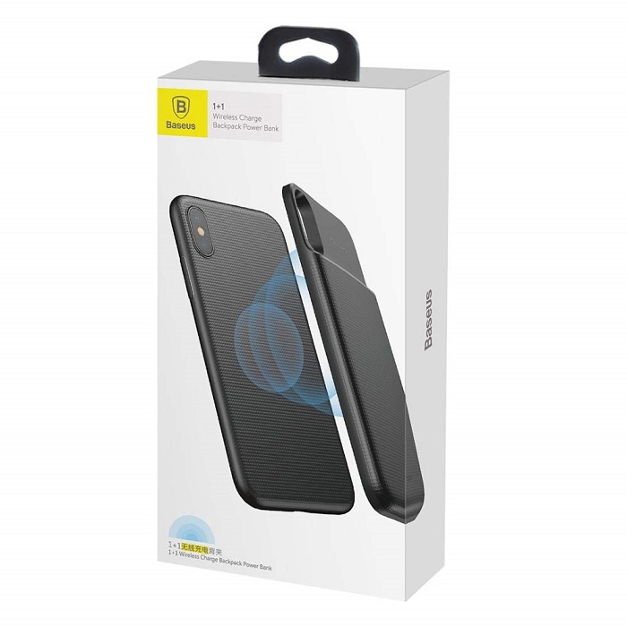 Чехол-аккумулятор Baseus 1+1 Wireless Charge Backpack Power 5000mAh (ACAPIPHX-ABJ01) Black для iPhone X/Xs