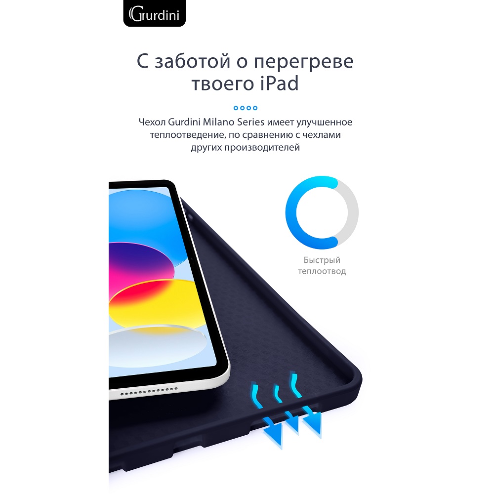 Чехол-книжка Gurdini Milano Series (pen slot) для iPad 10.9 (2022)/11 (2025 A16) Midnight Blue
